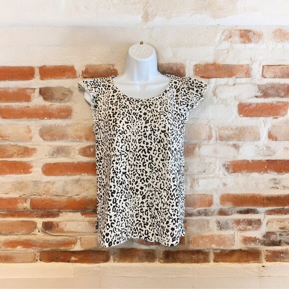 Jane Delancey Women Blouse Small Black White Leopard Flutter Sleeve Mob Wife Y2K - Picture 1 of 9